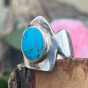 VINTAGE Sterling silver pressed turquoise 925 ring|9.25